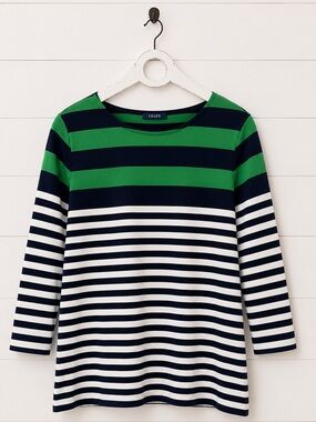 Chaps Green Navy and White Striped Long Sleeve Top